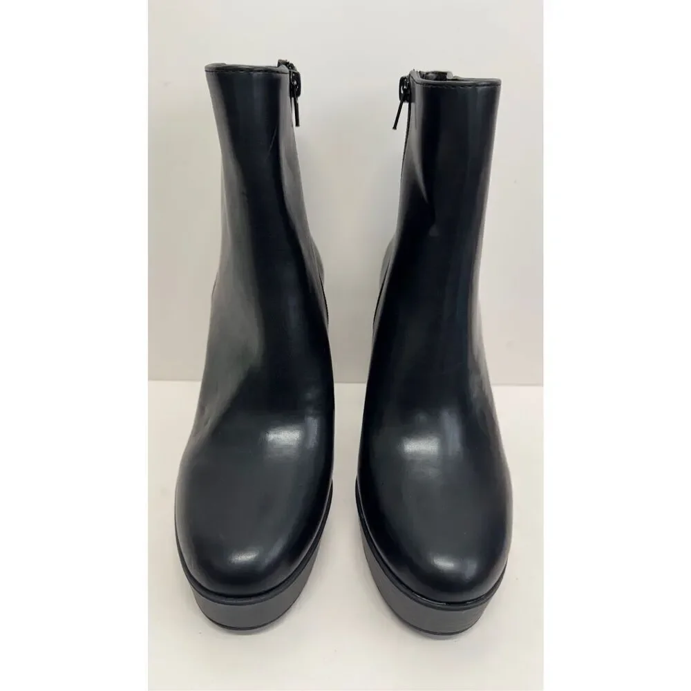 Alfani Boots Size 8.5 Black Almond Toe Faux Leather High Heel Side Zip NEW‎